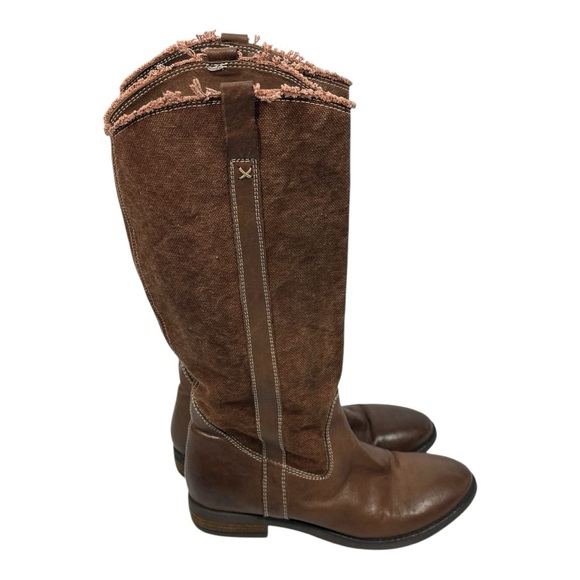 Sundance Catalog Brown Canvas & Leather Tall Riding Boots Women's US 7.5 EU 38 - Picture 7 of 11